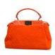 Fendi Orange Leather and Shearling Mini Peekaboo Top Handle Bag