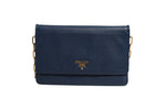 Prada Blue Saffiano Leather Wallet on Chain Clutch Bag