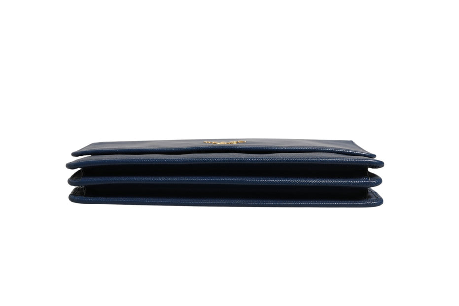 Prada Blue Saffiano Leather Wallet on Chain Clutch Bag