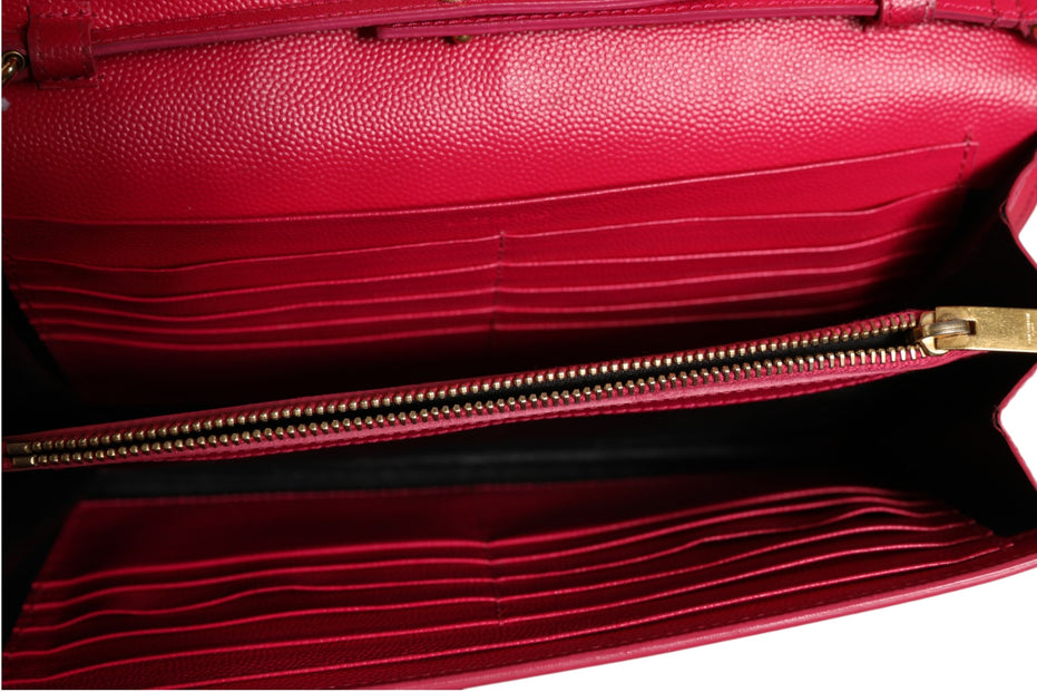 Saint Laurent Red Leather Monogram Wallet on Chain
