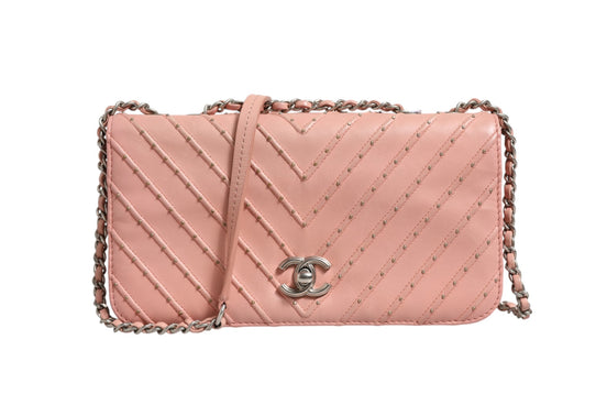 Chanel Small Classic Double Flap Bag Light Pink Chevron
