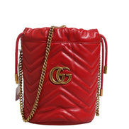 Gucci Red Chevron-quilted Calfskin Leather GG Marmont Bucket Bag