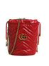 Gucci Red Chevron-quilted Calfskin Leather GG Marmont Bucket Bag