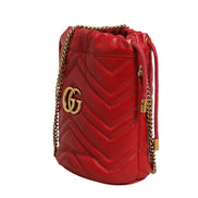 Gucci Red Chevron-quilted Calfskin Leather GG Marmont Bucket Bag