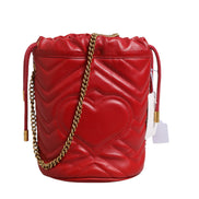 Gucci Red Chevron-quilted Calfskin Leather GG Marmont Bucket Bag