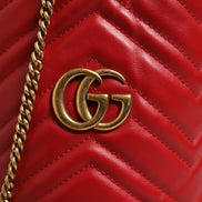 Gucci Red Chevron-quilted Calfskin Leather GG Marmont Bucket Bag