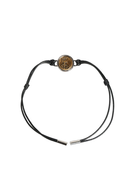 Dolce & Gabbana Black Polyester Cord Gold Tone Roman Coin Charm Bracelet