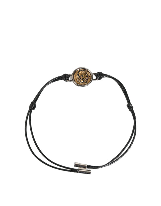Dolce & Gabbana Black Polyester Cord Gold Tone Roman Coin Charm Bracelet