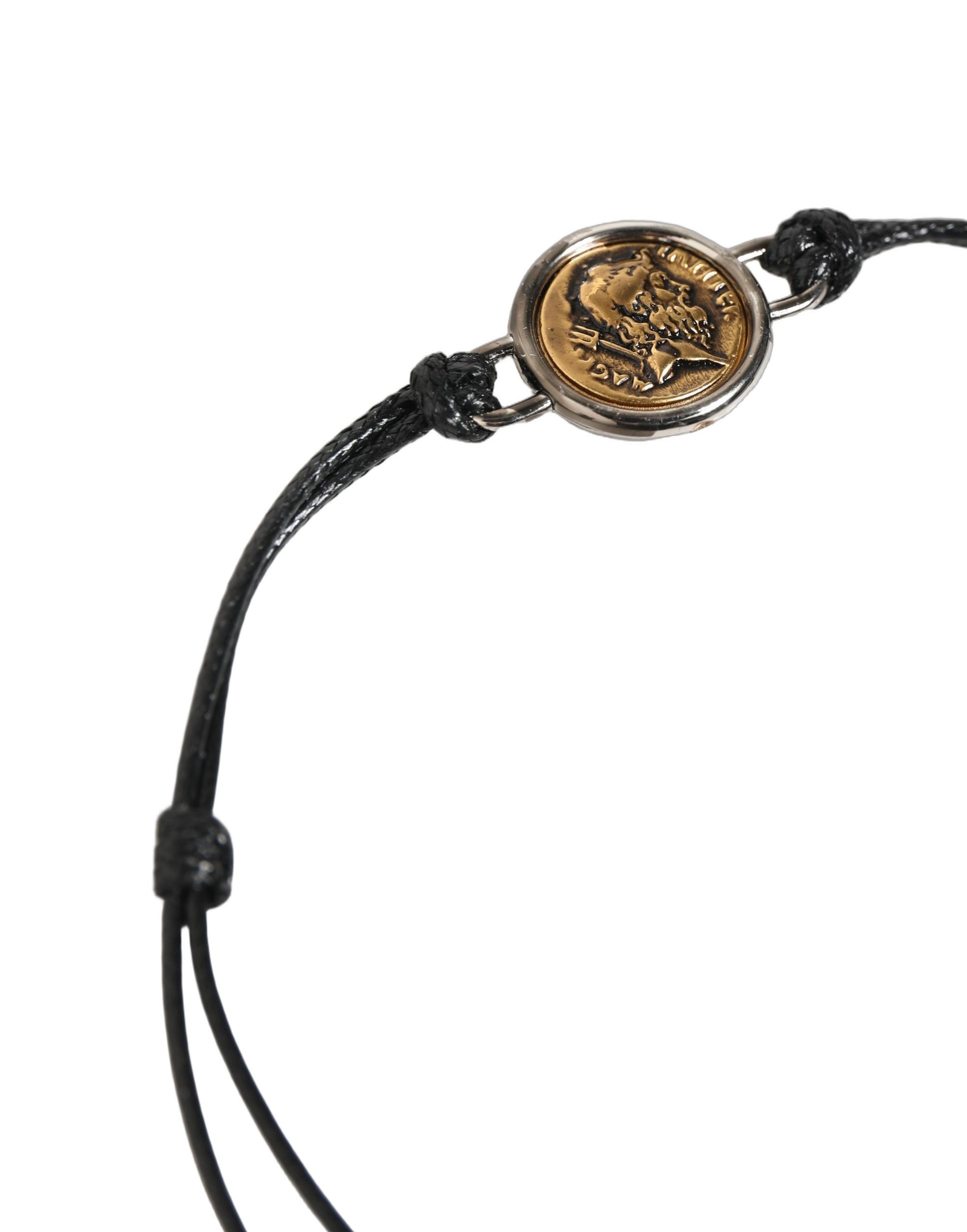 Dolce & Gabbana Black Polyester Cord Gold Tone Roman Coin Charm Bracelet