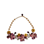 Dolce & Gabbana Gold Brass Mix Fiori Flowers Crystal Chain Necklace
