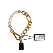 Dolce & Gabbana Gold Brass Pearl Embellished Chain Link Jewelry Bracelet