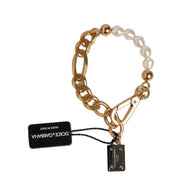 Dolce & Gabbana Gold Brass Pearl Embellished Chain Link Jewelry Bracelet