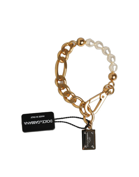 Dolce & Gabbana Gold Brass Pearl Embellished Chain Link Jewelry Bracelet