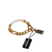 Dolce & Gabbana Gold Brass Pearl Embellished Chain Link Jewelry Bracelet