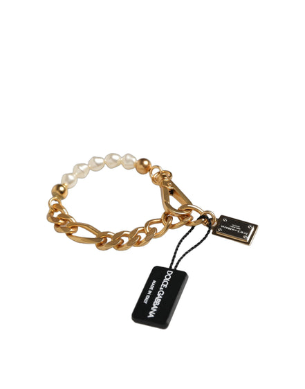 Dolce & Gabbana Gold Brass Pearl Embellished Chain Link Jewelry Bracelet