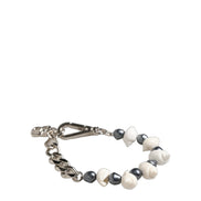 Dolce & Gabbana Silver Tone Brass Beaded Shell DG Logo Pendant Bracelet
