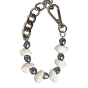 Dolce & Gabbana Silver Tone Brass Beaded Shell DG Logo Pendant Bracelet