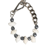 Dolce & Gabbana Silver Tone Brass Beaded Shell DG Logo Pendant Bracelet
