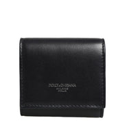 Dolce & Gabbana Black Calfskin Leather Logo Print Bifold CoinPurse Wallet