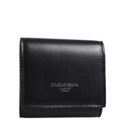 Dolce & Gabbana Black Calfskin Leather Logo Print Bifold CoinPurse Wallet
