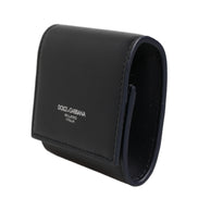 Dolce & Gabbana Black Calfskin Leather Logo Print Bifold CoinPurse Wallet