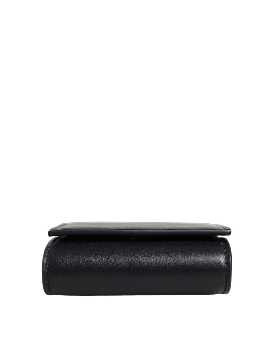 Dolce & Gabbana Black Calfskin Leather Logo Print Bifold CoinPurse Wallet