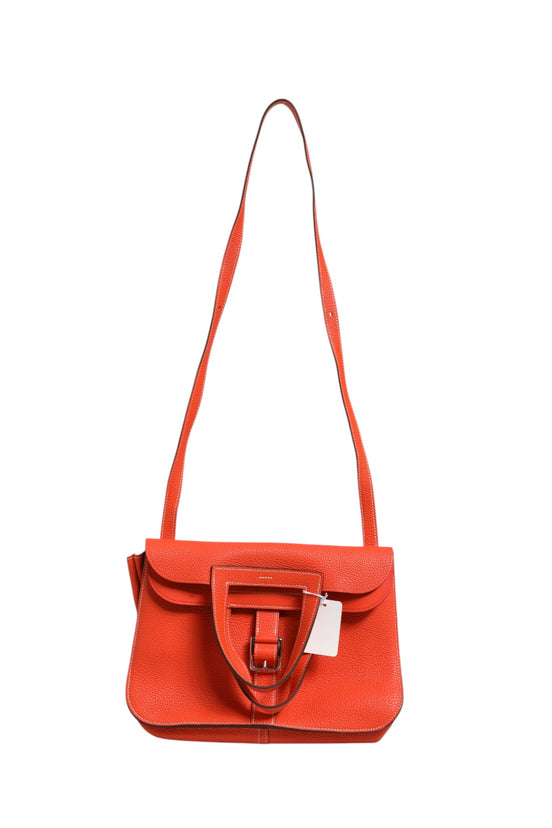 Hermès Halzan 31 Clemence Leather Shoulder Bag Rouge Casaque Palladium Hardware