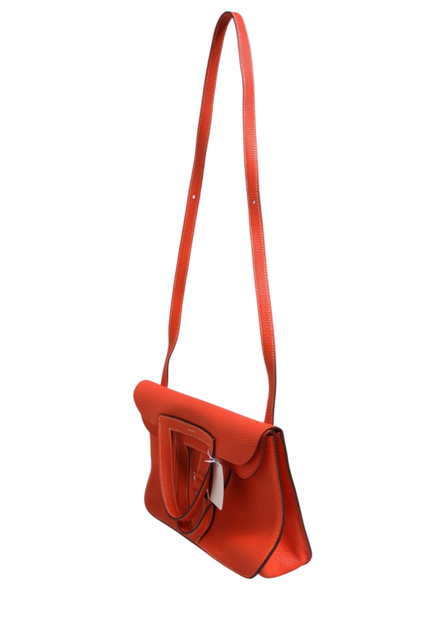 Hermès Halzan 31 Clemence Leather Shoulder Bag Rouge Casaque Palladium Hardware