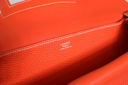Hermès Halzan 31 Clemence Leather Shoulder Bag Rouge Casaque Palladium Hardware