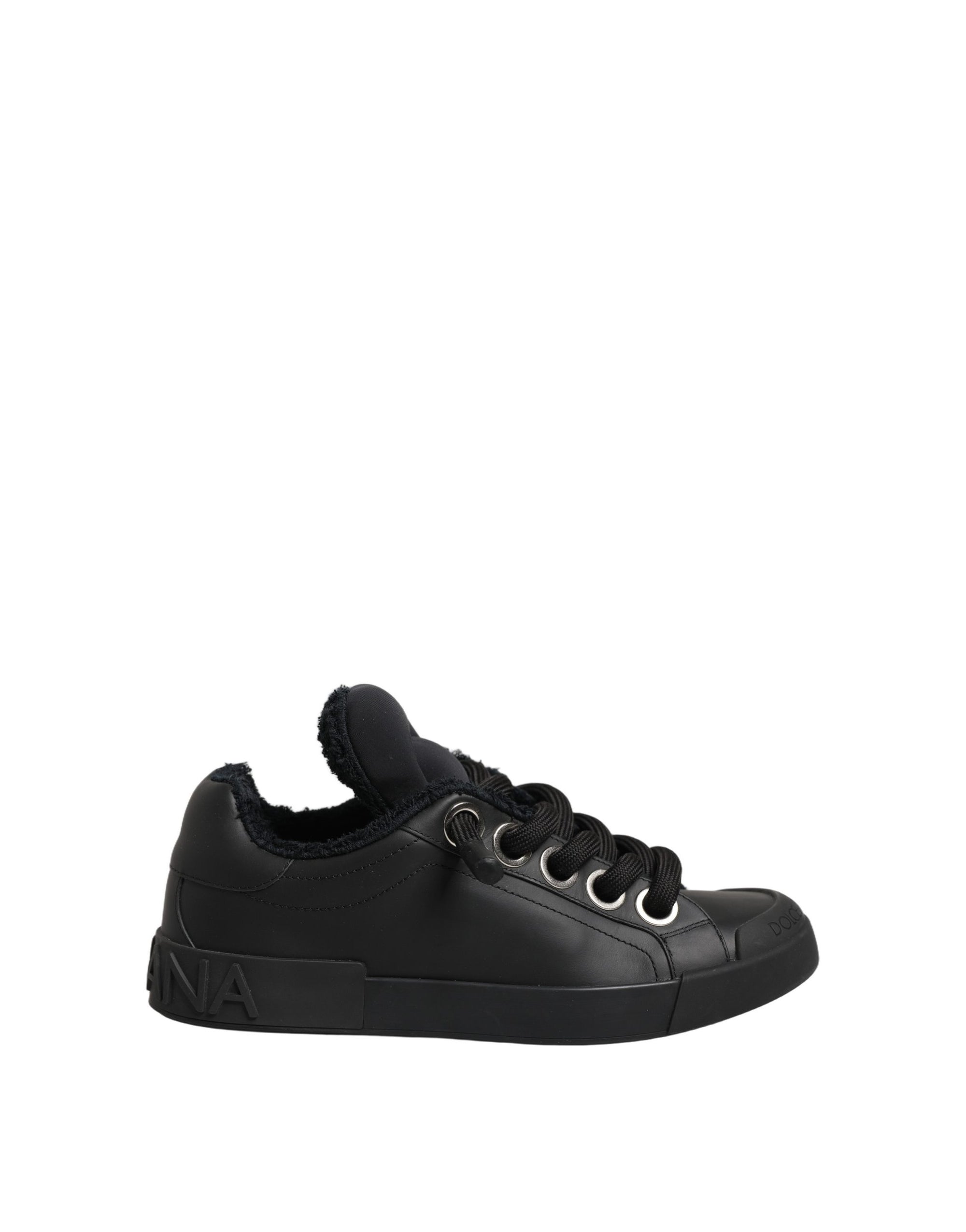 Dolce & Gabbana Black Leather Low Top Portofino Sneakers Shoes