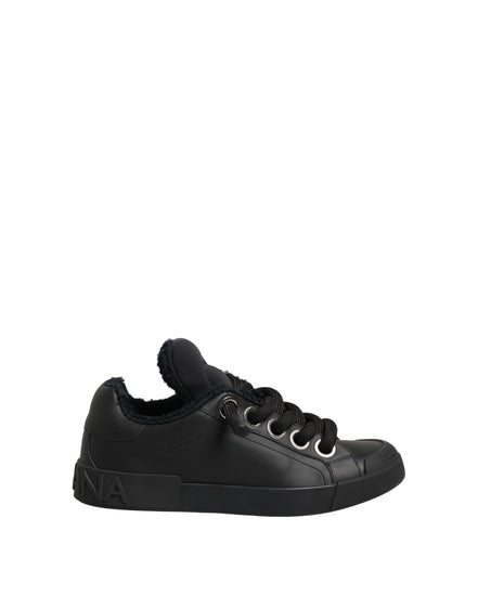 Dolce & Gabbana Black Leather Low Top Portofino Sneakers Shoes