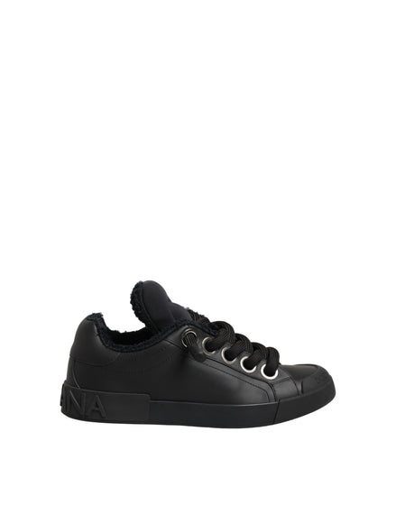 Dolce & Gabbana Black Leather Low Top Portofino Sneakers Shoes