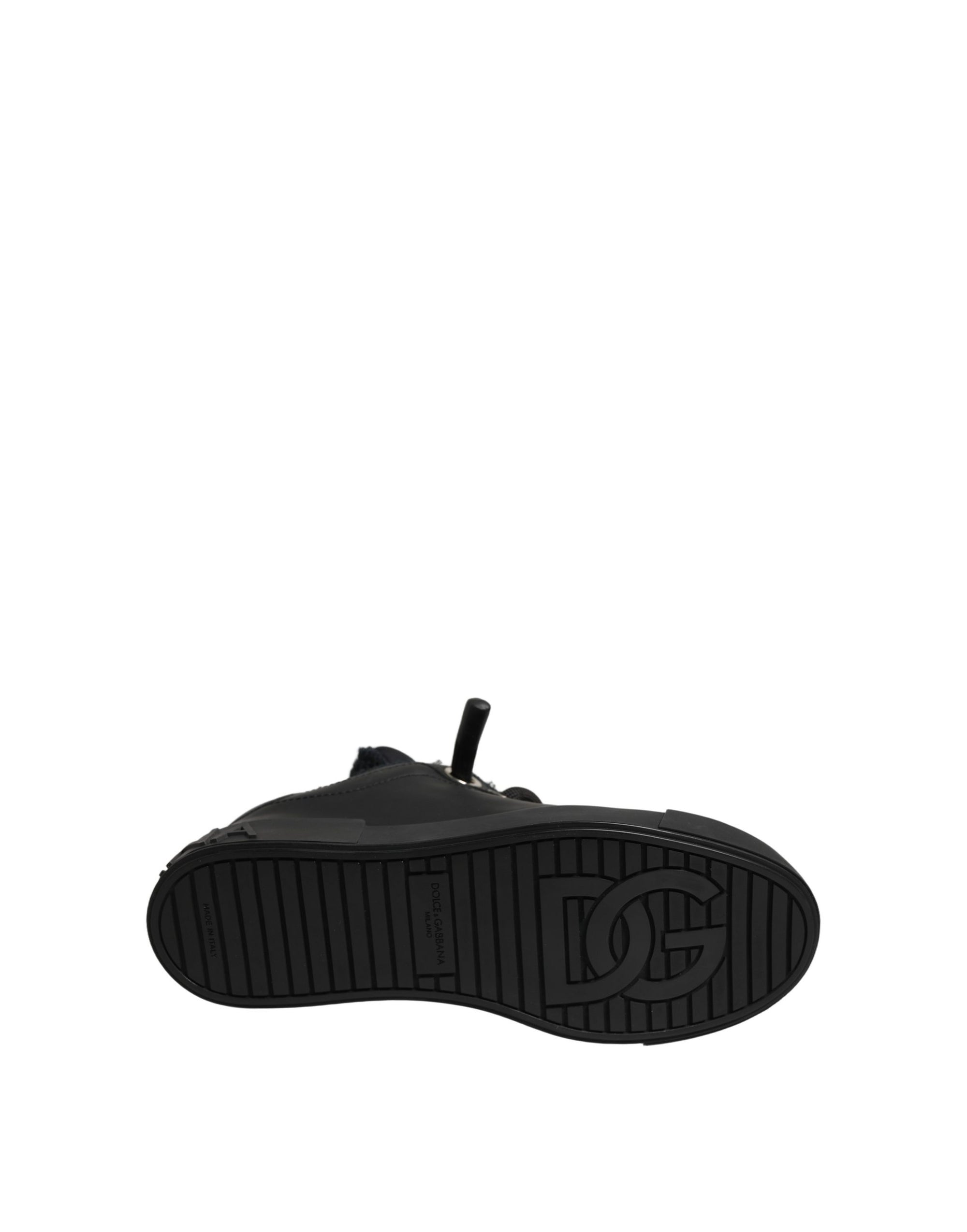 Dolce & Gabbana Black Leather Low Top Portofino Sneakers Shoes