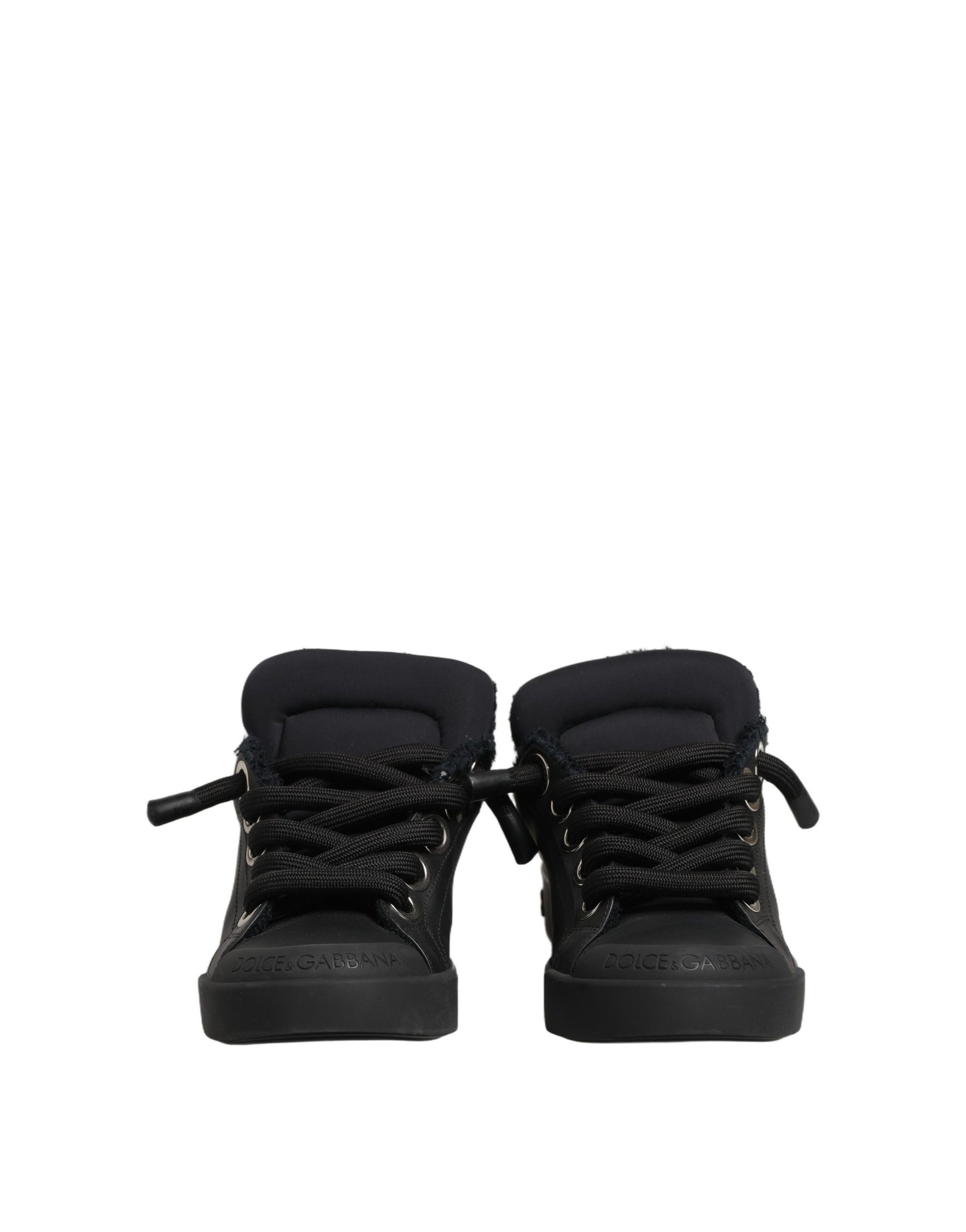 Dolce & Gabbana Black Leather Low Top Portofino Sneakers Shoes