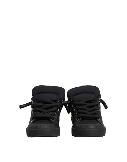 Dolce & Gabbana Black Leather Low Top Portofino Sneakers Shoes