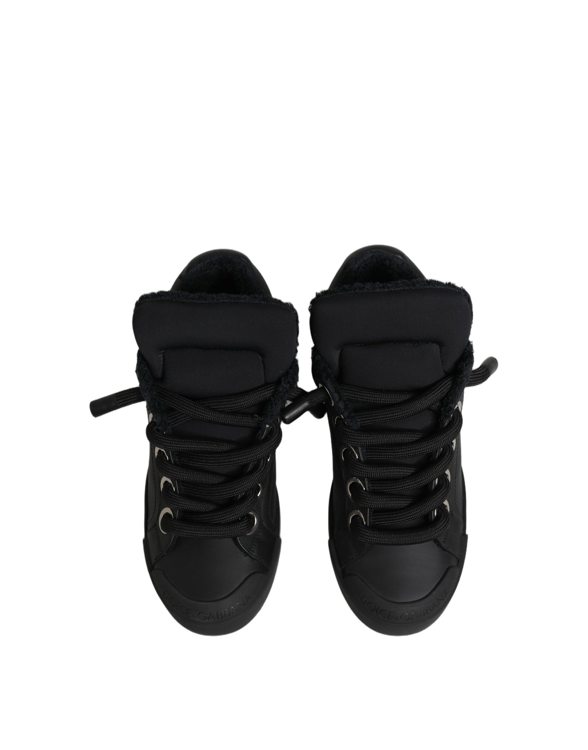 Dolce & Gabbana Black Leather Low Top Portofino Sneakers Shoes