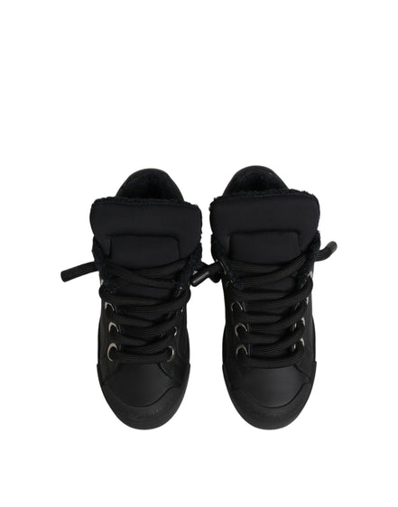 Dolce & Gabbana Black Leather Low Top Portofino Sneakers Shoes