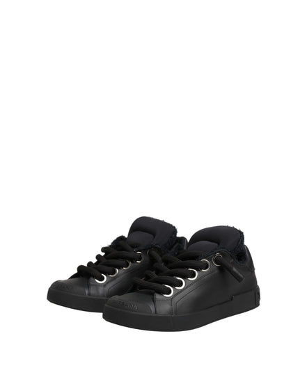 Dolce & Gabbana Black Leather Low Top Portofino Sneakers Shoes
