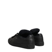 Dolce & Gabbana Black Leather Low Top Portofino Sneakers Shoes