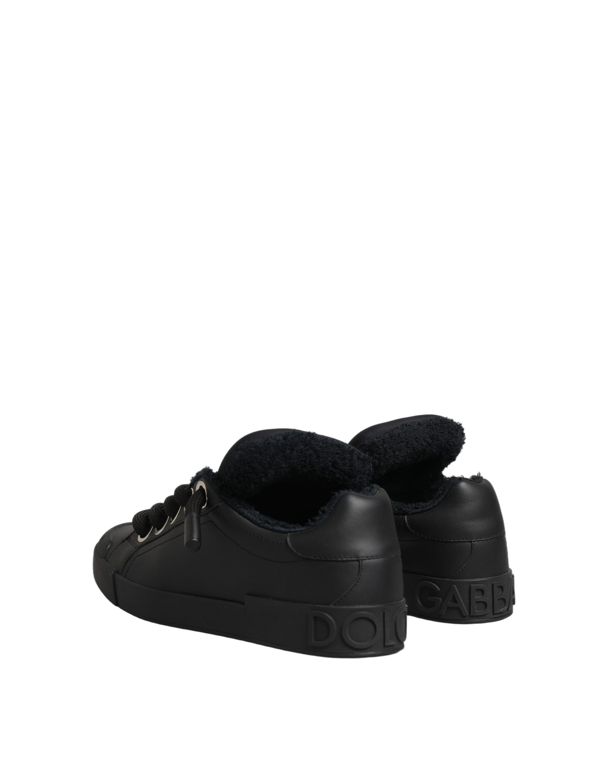 Dolce & Gabbana Black Leather Low Top Portofino Sneakers Shoes