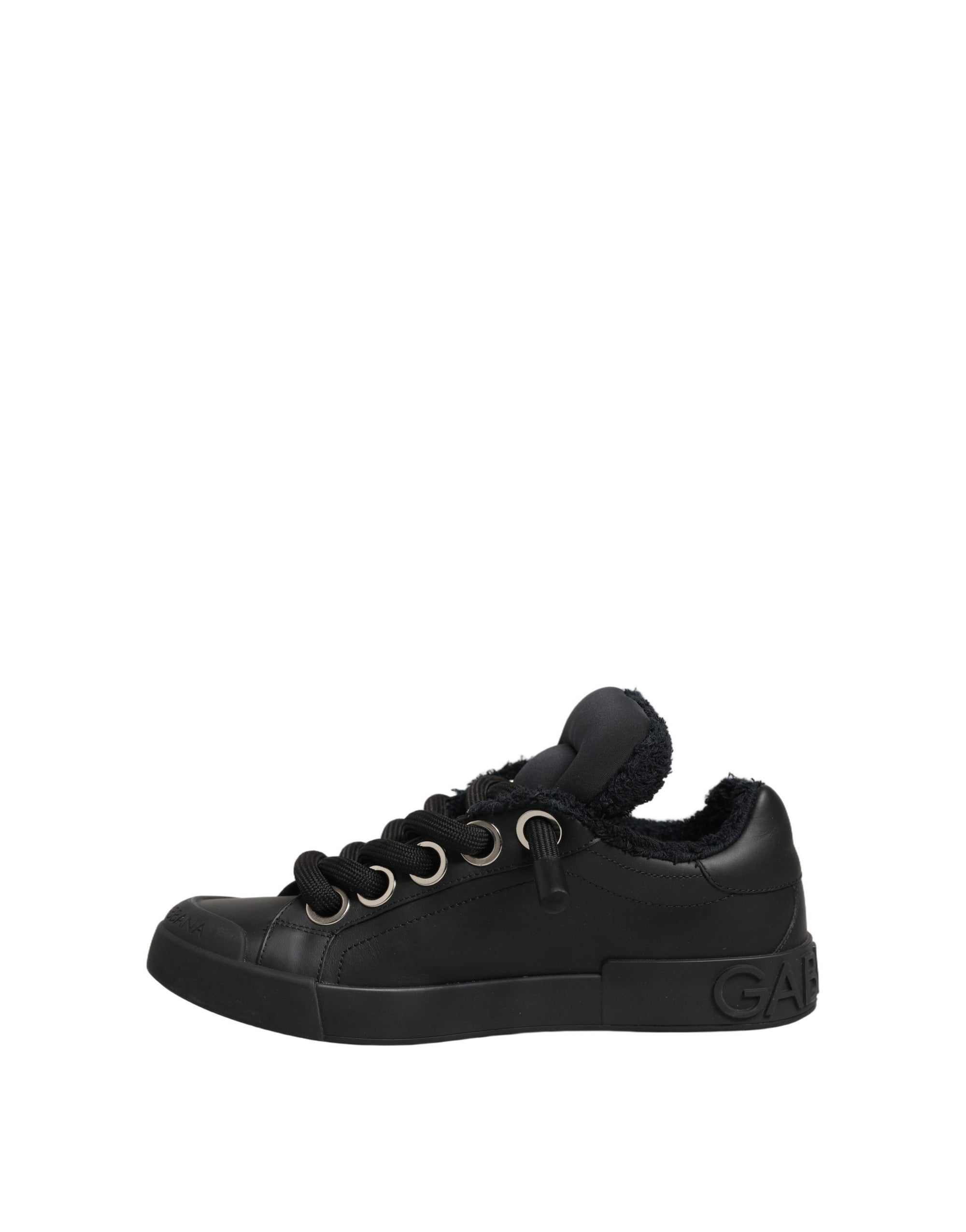 Dolce & Gabbana Black Leather Low Top Portofino Sneakers Shoes