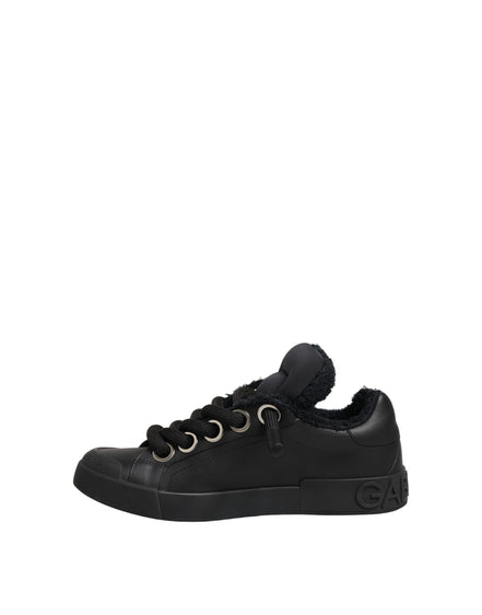 Dolce & Gabbana Black Leather Low Top Portofino Sneakers Shoes