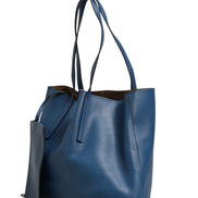 Fendi Leather Navy Blue Shopping Tote