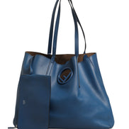 Fendi Leather Navy Blue Shopping Tote