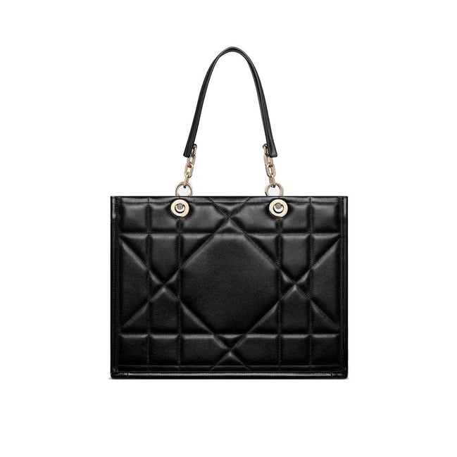 Dior Large Black Leather Push-Lock Tote Bag