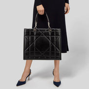Dior Large Black Leather Push-Lock Tote Bag