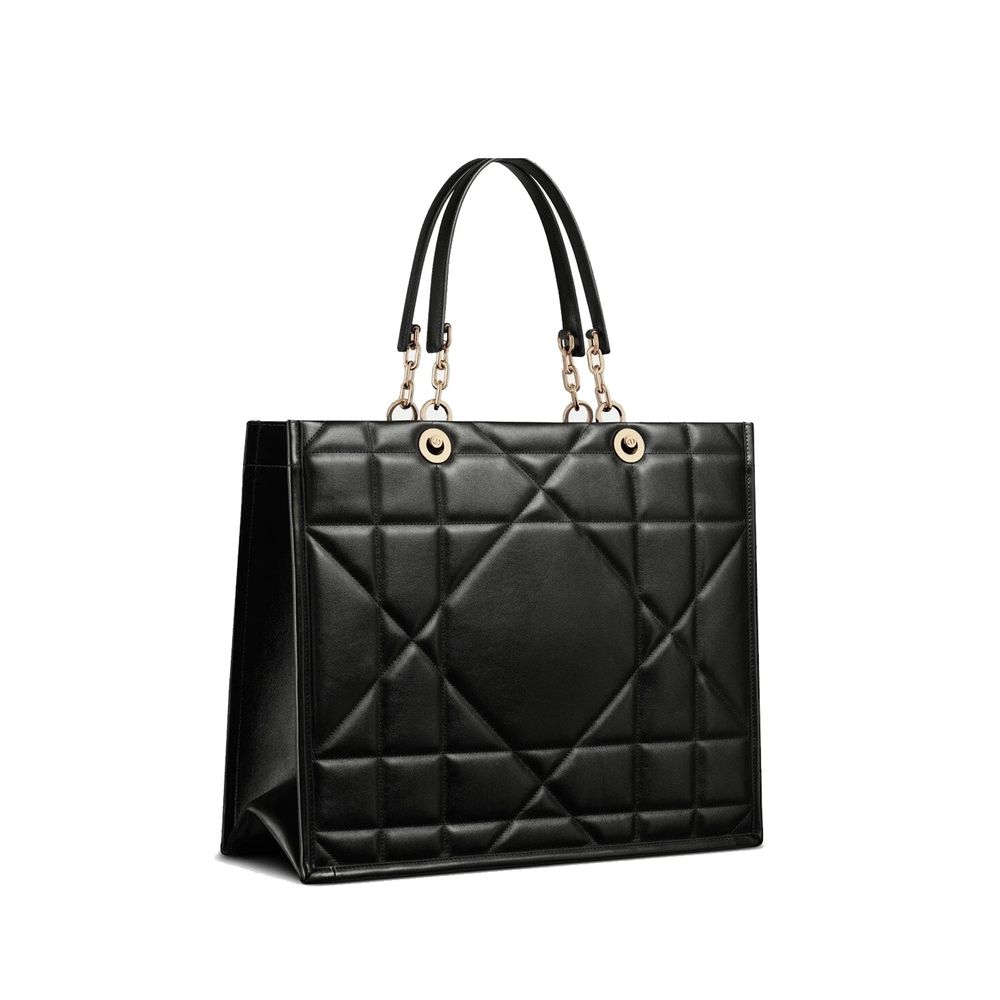 Dior Large Black Leather Push-Lock Tote Bag