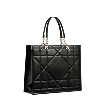 Dior Large Black Leather Push-Lock Tote Bag