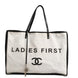 Chanel Ladies First White and Black Canvas Shopper Tote Bag
