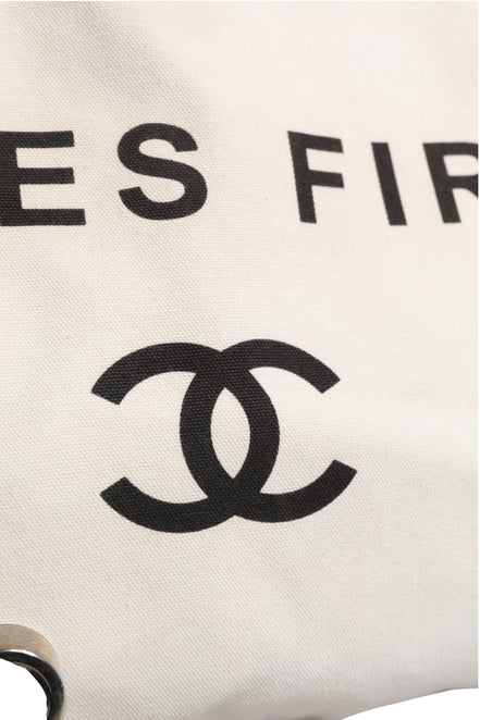 Chanel Ladies First White and Black Canvas Shopper Tote Bag